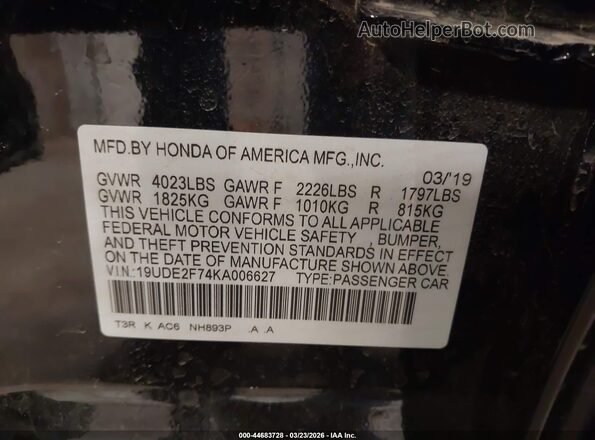 19UDE2F74KA006627 2019 ACURA ILX Черный Вид подкапотного пространства