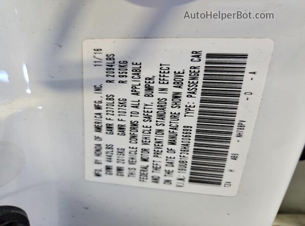 19UUB1F36HA006699 2017 ACURA TLX Белый Вид наклейки с VIN-кодом