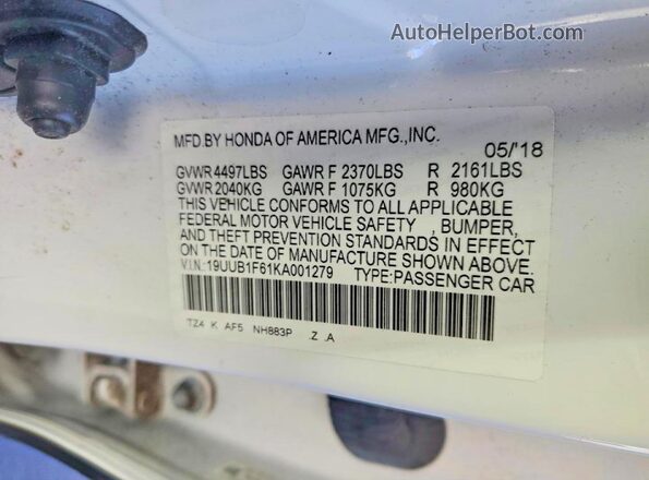 19UUB1F61KA001279 2019 ACURA TLX Белый Вид подкапотного пространства