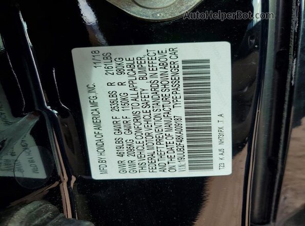 19UUB2F48KA009187 2019 ACURA TLX Черный Вид наклейки с VIN-кодом
