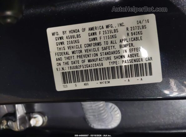 19UUB2F52GA009458 2016 ACURA TLX Серый Вид подкапотного пространства