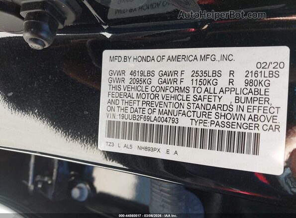 19UUB2F69LA004793 2020 ACURA TLX Черный Вид подкапотного пространства