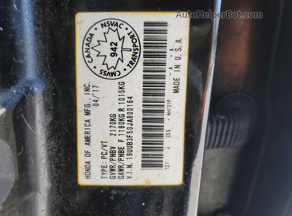 19UUB3F50JA800164 2018 ACURA TLX Черный Вид наклейки с VIN-кодом