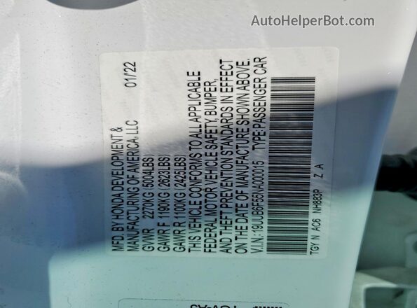 19UUB6F55NA000015 2022 ACURA TLX Белый Вид подкапотного пространства