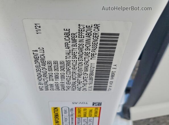 19UUB6F58MA012111 2021 ACURA TLX White VIN sticker view