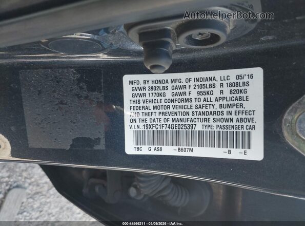 19XFC1F74GE025397 2016 HONDA CIVIC Blue Vista del compartimento del motor