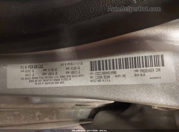 1C3CCCAB0HN510986 2017 CHRYSLER 200 Серебряный Вид подкапотного пространства