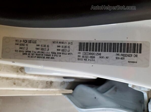 1C3CCCAB4GN112548 2016 CHRYSLER 200 Белый Вид подкапотного пространства