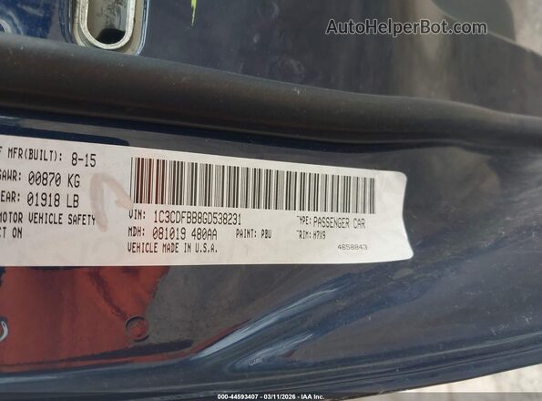 1C3CDFBB8GD538231 2016 DODGE DART Blue Widok komory silnika