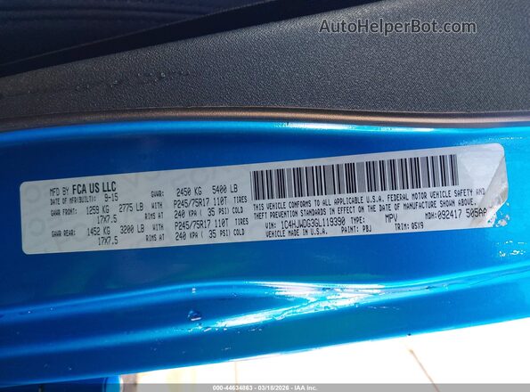1C4HJWDG3GL119390 2016 JEEP WRANGLER UNLIMITED Синий Вид подкапотного пространства
