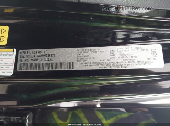 1C4HJXDN6MW786274 2021 JEEP WRANGLER UNLIMITED Черный Вид подкапотного пространства