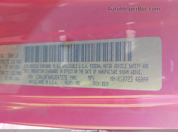 1C4HJXFNXKW547272 2019 JEEP WRANGLER UNLIMITED Красный Вид подкапотного пространства
