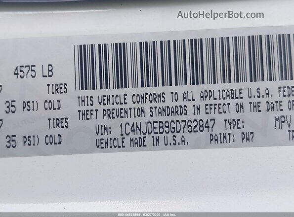1C4NJDEB9GD762847 2016 JEEP COMPASS Белый Вид подкапотного пространства