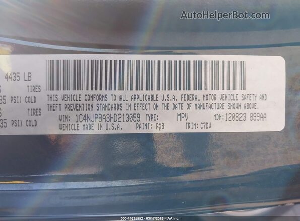 1C4NJPBA3HD213059 2017 JEEP PATRIOT Черный Вид подкапотного пространства