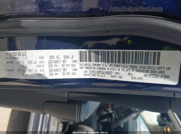 1C4PJLAB7GW106837 2016 JEEP CHEROKEE Синий Вид подкапотного пространства