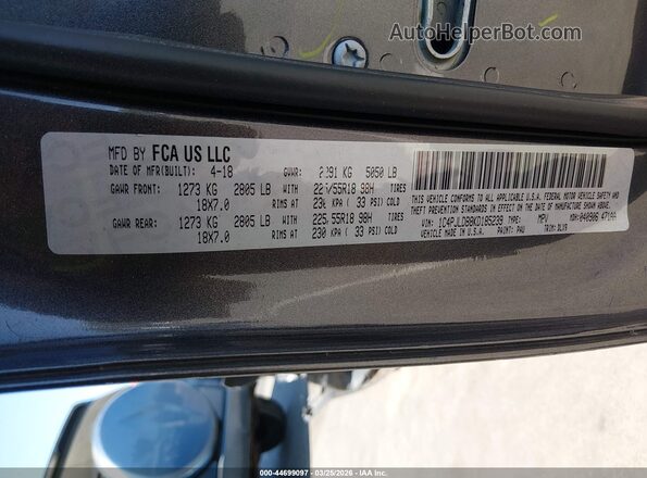 1C4PJLDB8KD185239 2019 JEEP CHEROKEE Серый Вид подкапотного пространства