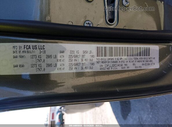 1C4PJLLB2KD144140 2019 JEEP CHEROKEE Зеленый Вид подкапотного пространства
