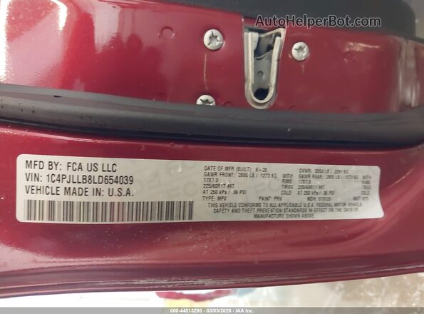 1C4PJLLB8LD654039 2020 JEEP CHEROKEE Red Engine compartment view