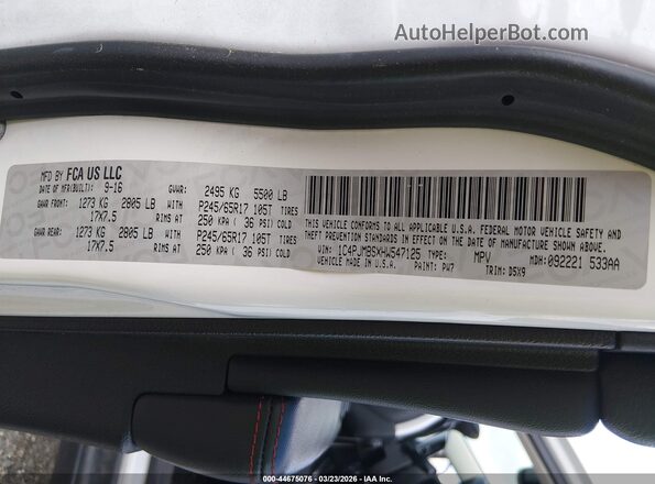 1C4PJMBSXHW547125 2017 JEEP CHEROKEE Белый Вид подкапотного пространства