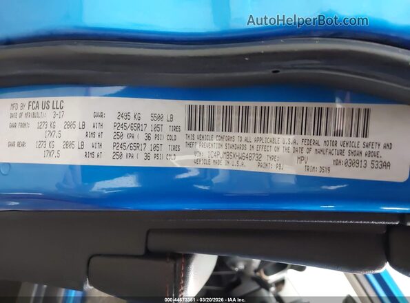 1C4PJMBSXHW648732 2017 JEEP CHEROKEE Blue ძრავის განყოფილების ხედი