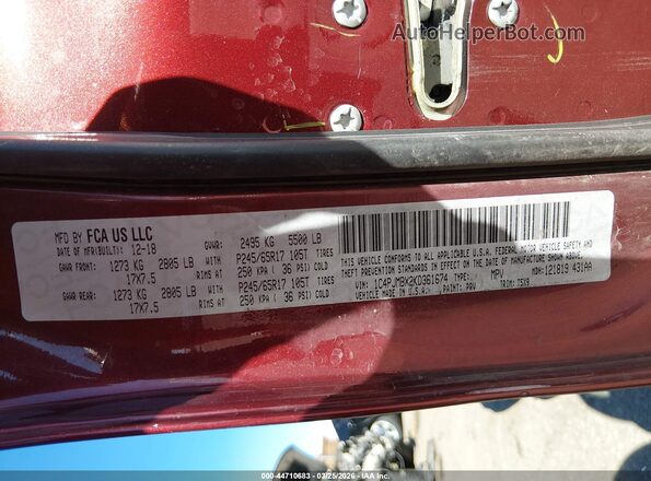 1C4PJMBX2KD361674 2019 JEEP CHEROKEE Burgundy Вид підкапотного простору