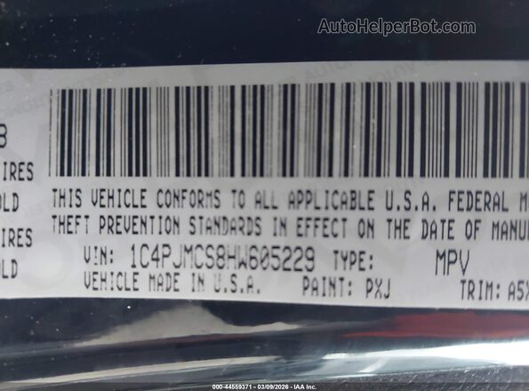 1C4PJMCS8HW605229 2017 JEEP CHEROKEE Черный Вид подкапотного пространства