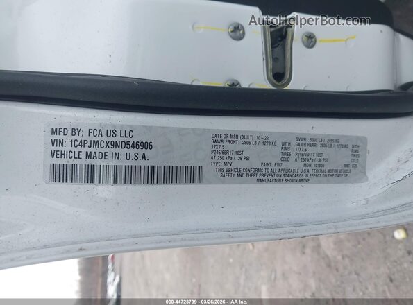 1C4PJMCX9ND546906 2022 JEEP CHEROKEE Белый Вид подкапотного пространства