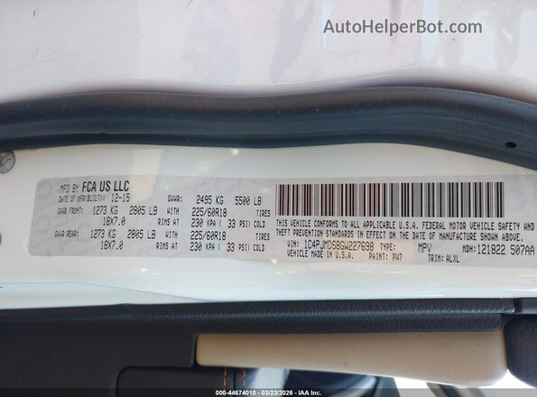 1C4PJMDS8GW227698 2016 JEEP CHEROKEE Белый Вид подкапотного пространства