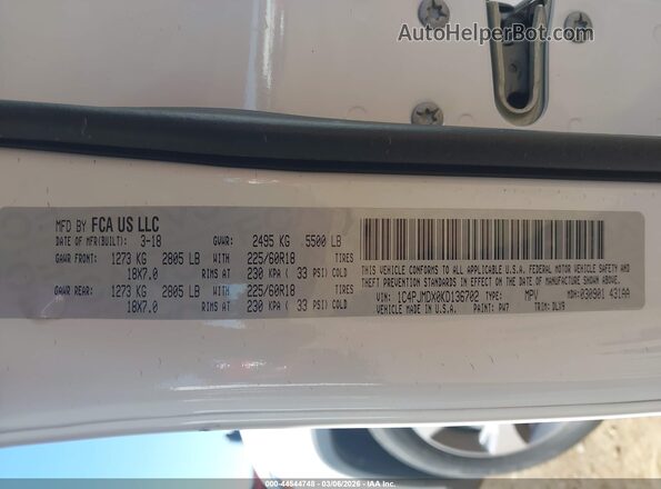 1C4PJMDX0KD136702 2019 JEEP CHEROKEE White Engine compartment view