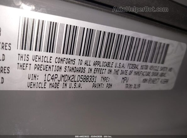1C4PJMDX2LD588331 2020 JEEP CHEROKEE Gray Widok komory silnika