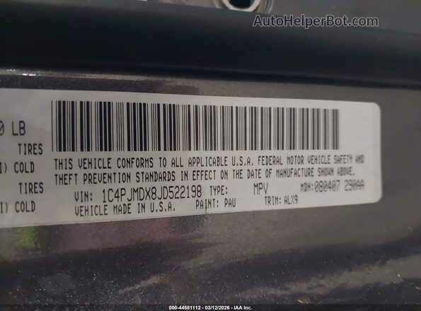 1C4PJMDX8JD522198 2018 JEEP CHEROKEE Серый Вид подкапотного пространства