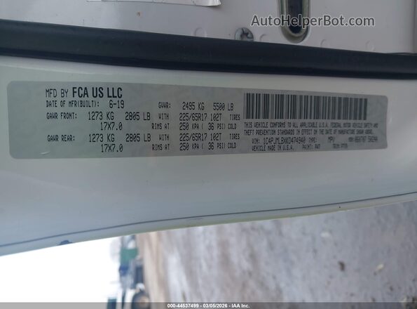 1C4PJMLBXKD474940 2019 JEEP CHEROKEE Белый Вид подкапотного пространства