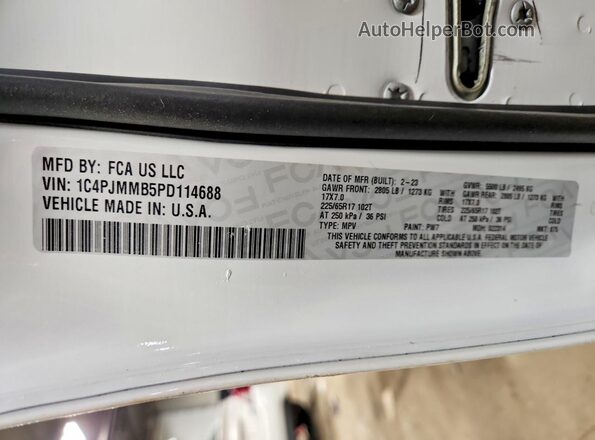1C4PJMMB5PD114688 2023 JEEP CHEROKEE White Vista de la etiqueta del VIN