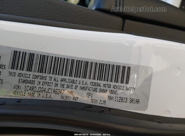1C4RDJDG4JC146247 2018 DODGE DURANGO Белый Вид подкапотного пространства
