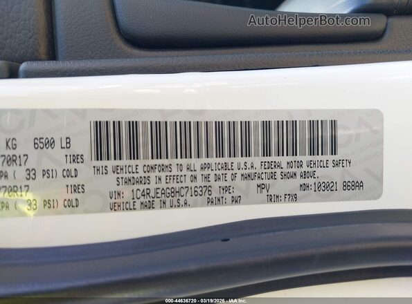 1C4RJEAG8HC716376 2017 JEEP GRAND CHEROKEE Белый Вид подкапотного пространства