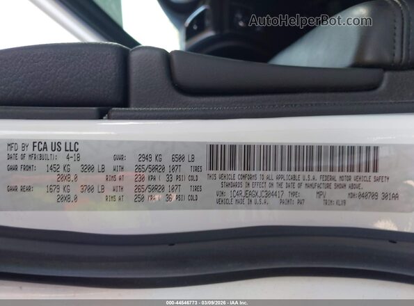 1C4RJEAGXJC304417 2018 JEEP GRAND CHEROKEE Белый Вид подкапотного пространства
