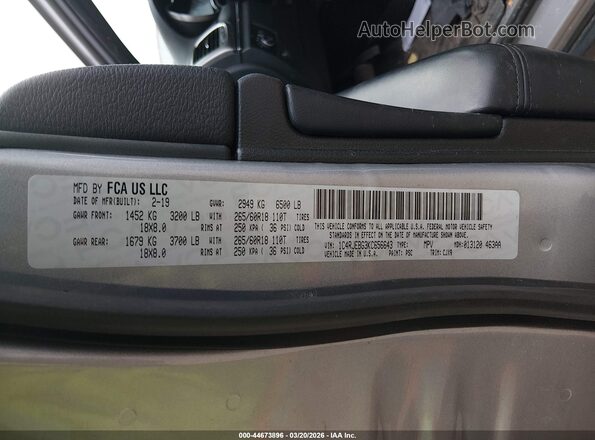 1C4RJEBG3KC656643 2019 JEEP GRAND CHEROKEE Gray Շարժիչի բաժամունքի տեսք