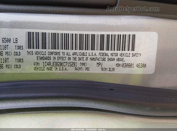 1C4RJEBG9KC715291 2019 JEEP GRAND CHEROKEE Silver Widok komory silnika