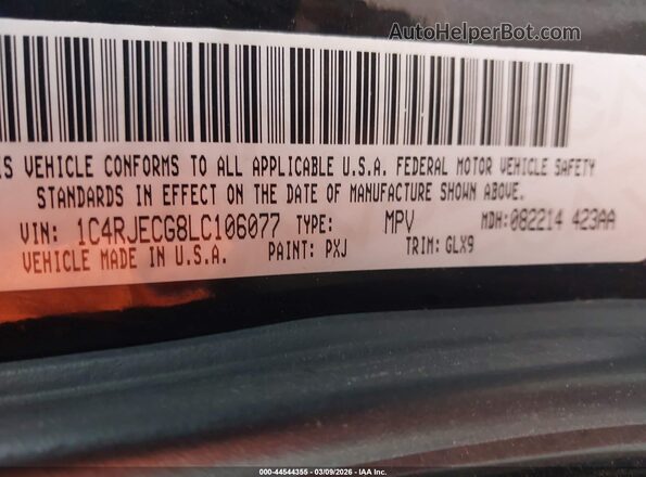 1C4RJECG8LC106077 2020 JEEP GRAND CHEROKEE Черный Вид подкапотного пространства