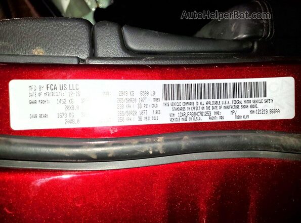 1C4RJFAG0HC761253 2017 JEEP GRAND Burgundy Widok naklejki z numerem VIN