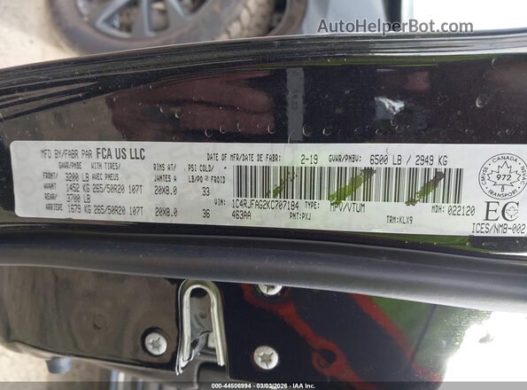 1C4RJFAG2KC707184 2019 JEEP GRAND CHEROKEE Black Շարժիչի բաժամունքի տեսք