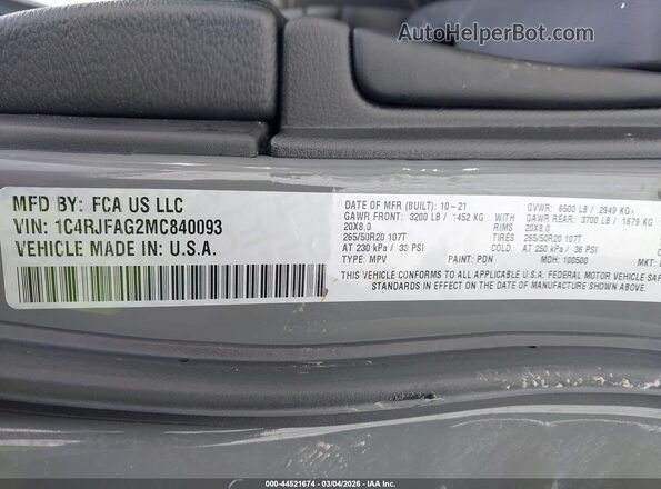 1C4RJFAG2MC840093 2021 JEEP GRAND CHEROKEE Gray Widok komory silnika