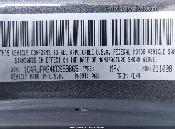 1C4RJFAG4KC659865 2019 JEEP GRAND CHEROKEE Gray Вид підкапотного простору
