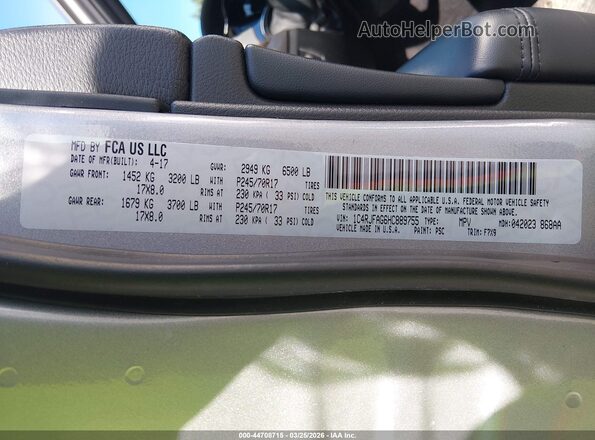 1C4RJFAG6HC889755 2017 JEEP GRAND CHEROKEE Серебряный Вид подкапотного пространства