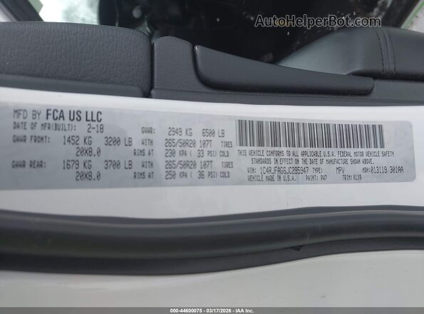 1C4RJFAG6JC295947 2018 JEEP GRAND CHEROKEE Белый Вид подкапотного пространства