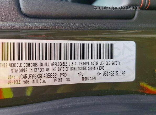 1C4RJFAGXGC435832 2016 JEEP GRAND Зеленый Вид наклейки с VIN-кодом