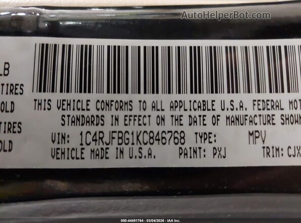 1C4RJFBG1KC846768 2019 JEEP GRAND CHEROKEE Black Widok komory silnika