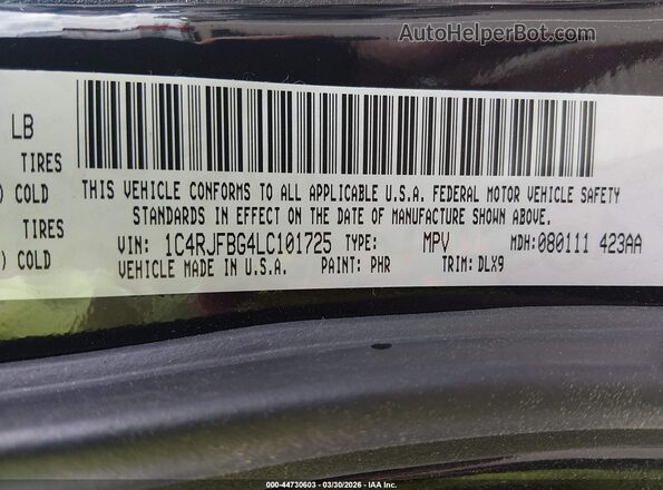 1C4RJFBG4LC101725 2020 JEEP GRAND CHEROKEE Черный Вид подкапотного пространства