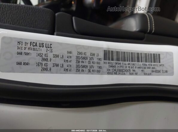 1C4RJFBG6GC342479 2016 JEEP GRAND CHEROKEE Белый Вид подкапотного пространства