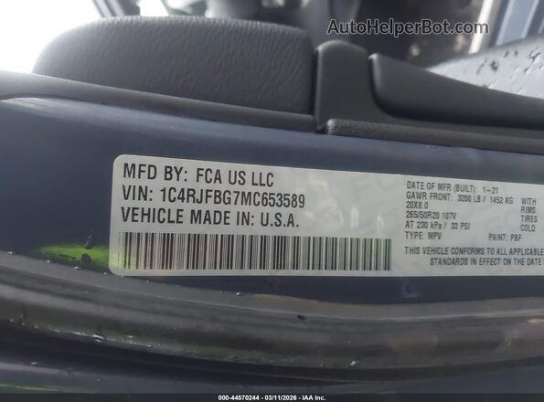 1C4RJFBG7MC653589 2021 JEEP GRAND CHEROKEE Синий Вид подкапотного пространства